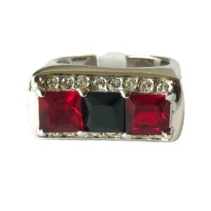 Vintage Art Glass Deco Ruby Red Ring Size 8 9 Camilla Lucia Simulated Plated